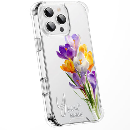 Personalised Floral Phone Case Custom Watercolour Pressed Flowers Luxury Cover, CLEAR Cover Roses iPhone 16 15 13 12 11 Plus Pro Samsung