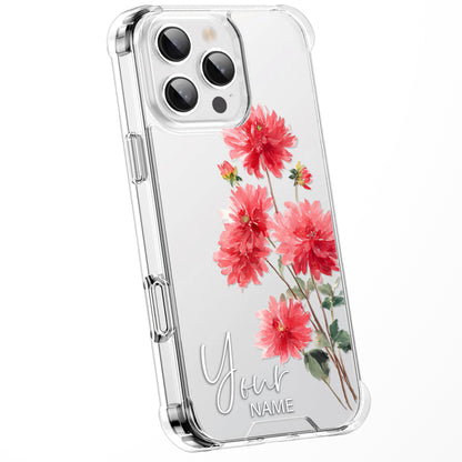 Personalised Floral Phone Case Custom Watercolour Pressed Flowers Luxury Cover, CLEAR Cover Roses iPhone 16 15 13 12 11 Plus Pro Samsung