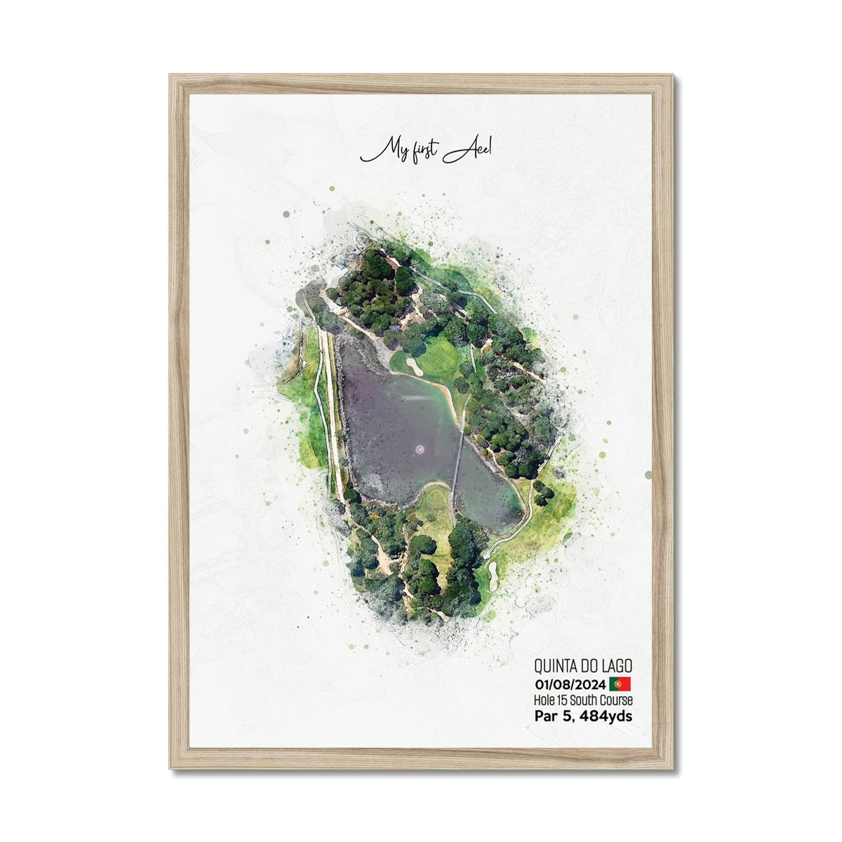 Personalised Golf Art Print, Custom Aerial Golf Course Map Layout - ANY HOLE Worldwide, Bespoke Text, Hole in One Gift Keepsake, Men Women, Father's Day, Birthday, Retirement