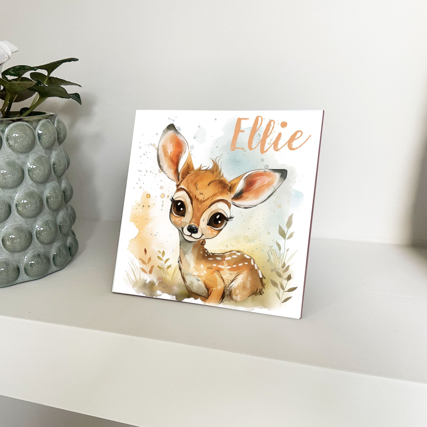 Personalised Baby Deer Artwork - Framed CERAMIC TILE Print