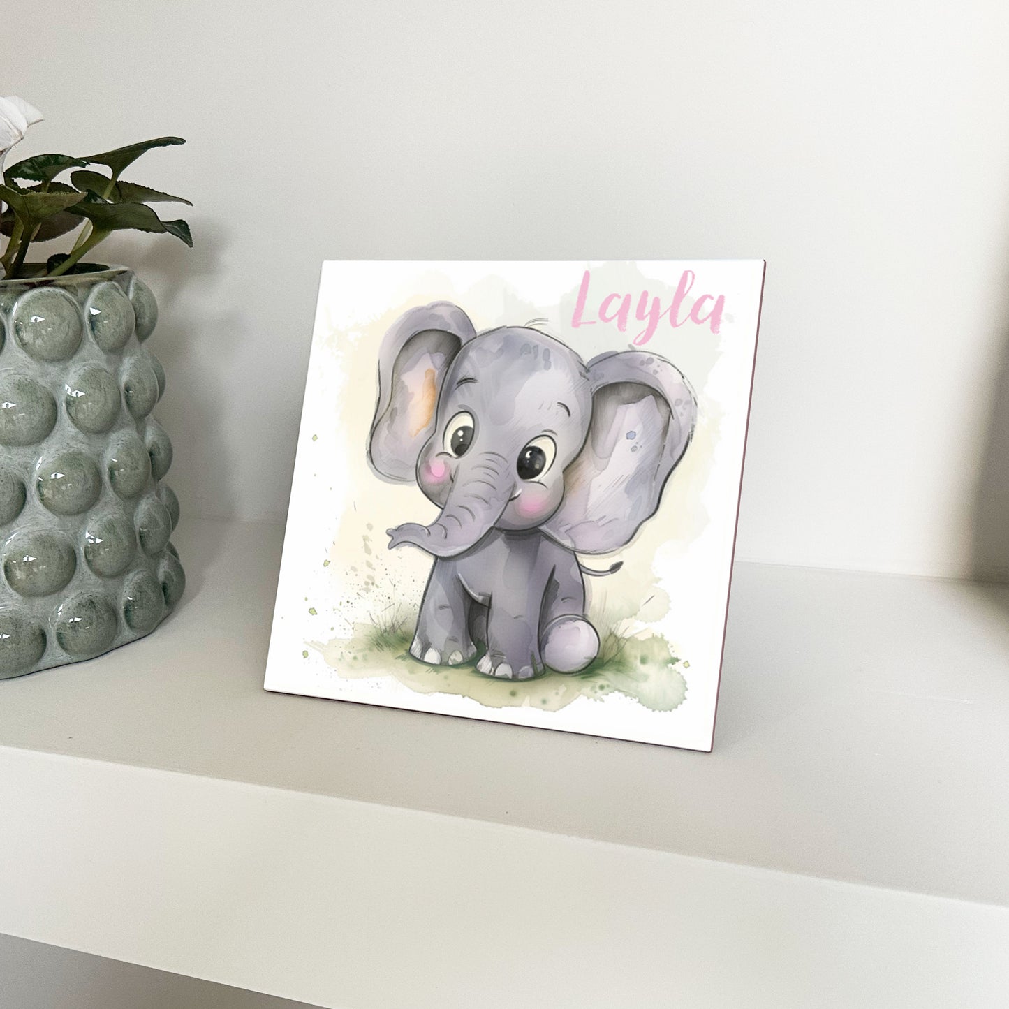 Personalised Baby Elephant Artwork - Framed CERAMIC TILE Print