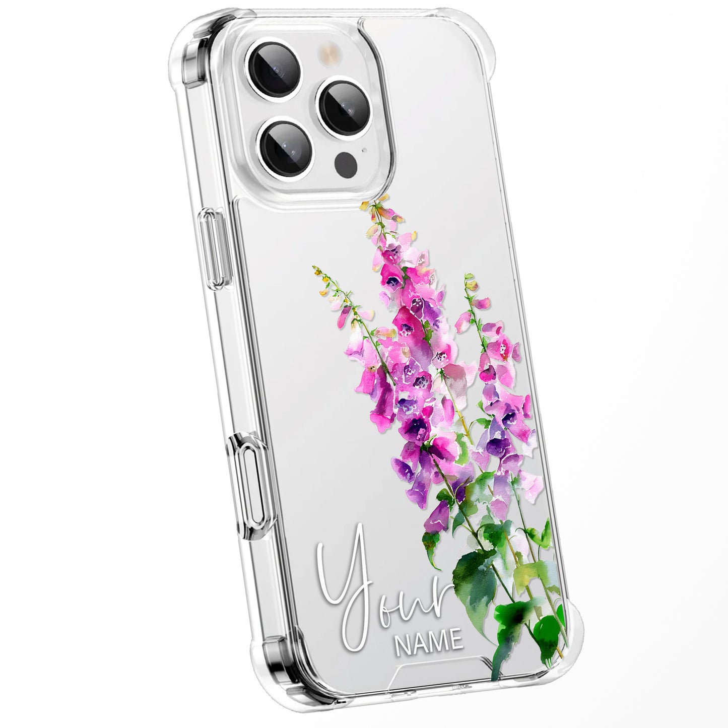 Personalised Floral Phone Case Custom Watercolour Pressed Flowers Luxury Cover, CLEAR Cover Roses iPhone 16 15 13 12 11 Plus Pro Samsung