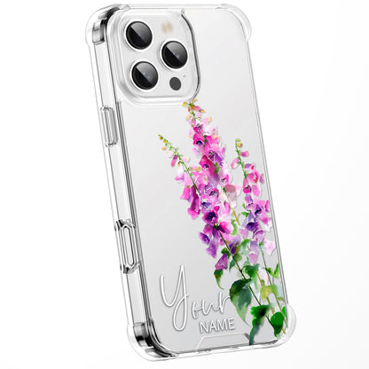 Personalised Floral Phone Case Custom Watercolour Pressed Flowers Luxury Cover, CLEAR Cover Roses iPhone 16 15 13 12 11 Plus Pro Samsung