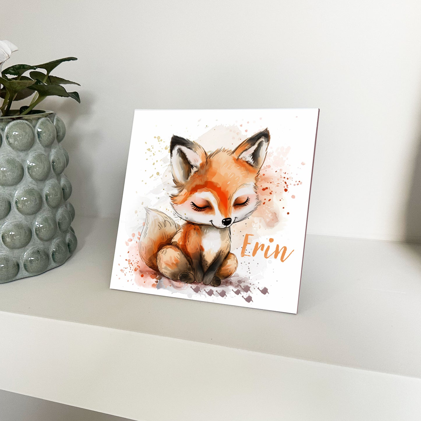 Personalised Baby Fox Artwork - Framed CERAMIC TILE Print