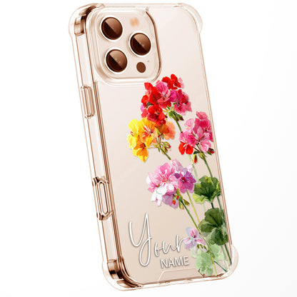 Personalised Floral Phone Case Custom Watercolour Pressed Flowers Luxury Cover, CLEAR Cover Roses iPhone 16 15 13 12 11 Plus Pro Samsung