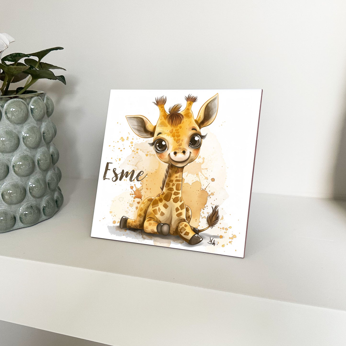 Personalised Baby Giraffe Artwork - Framed CERAMIC TILE Print