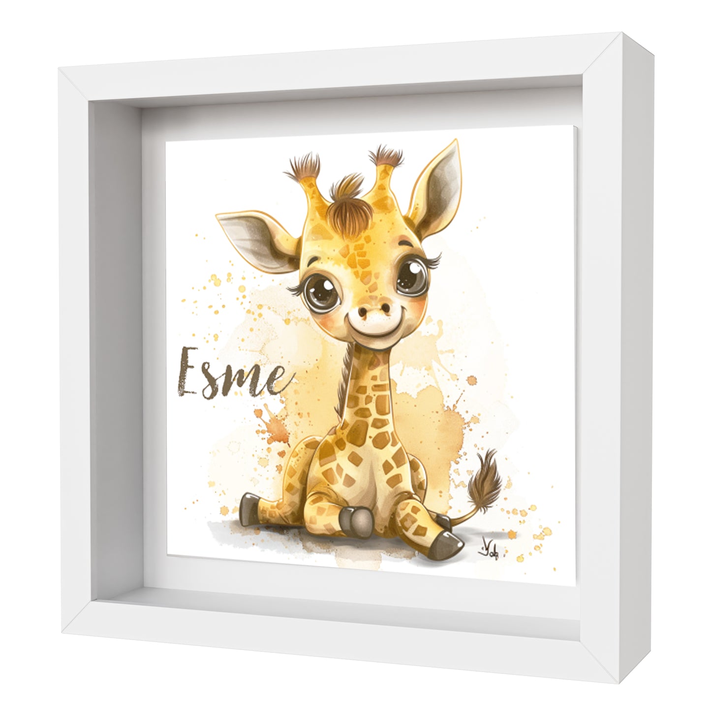 Personalised Baby Giraffe Artwork - Framed CERAMIC TILE Print