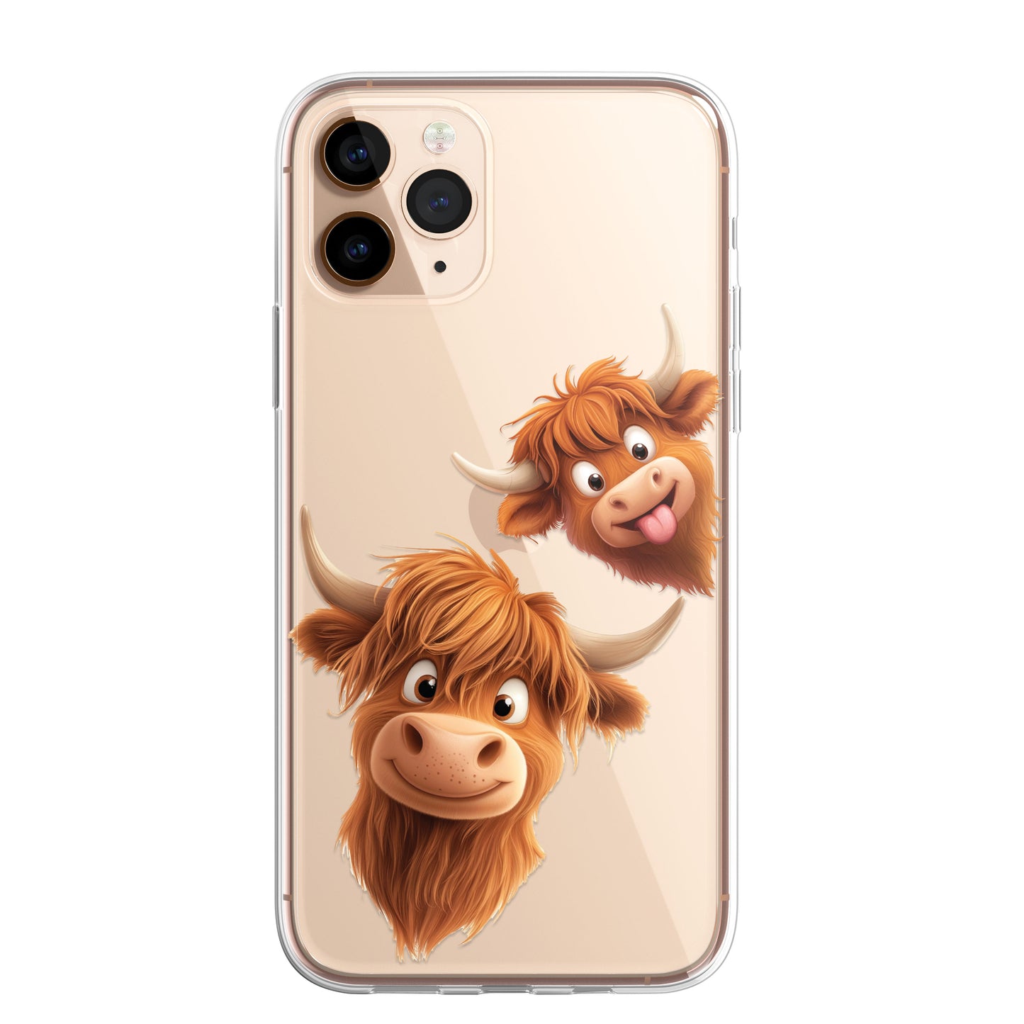 Highland Cow Custom Cartoon Phone Case Personalised CLEAR Cute Family Splatter Phone Cover Case for iPhone 16 15 14 13 12 11