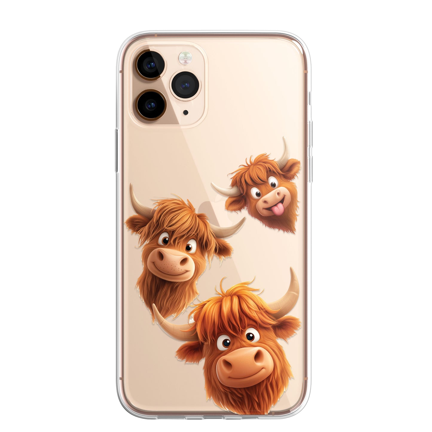 Highland Cow Custom Cartoon Phone Case Personalised CLEAR Cute Family Splatter Phone Cover Case for iPhone 16 15 14 13 12 11