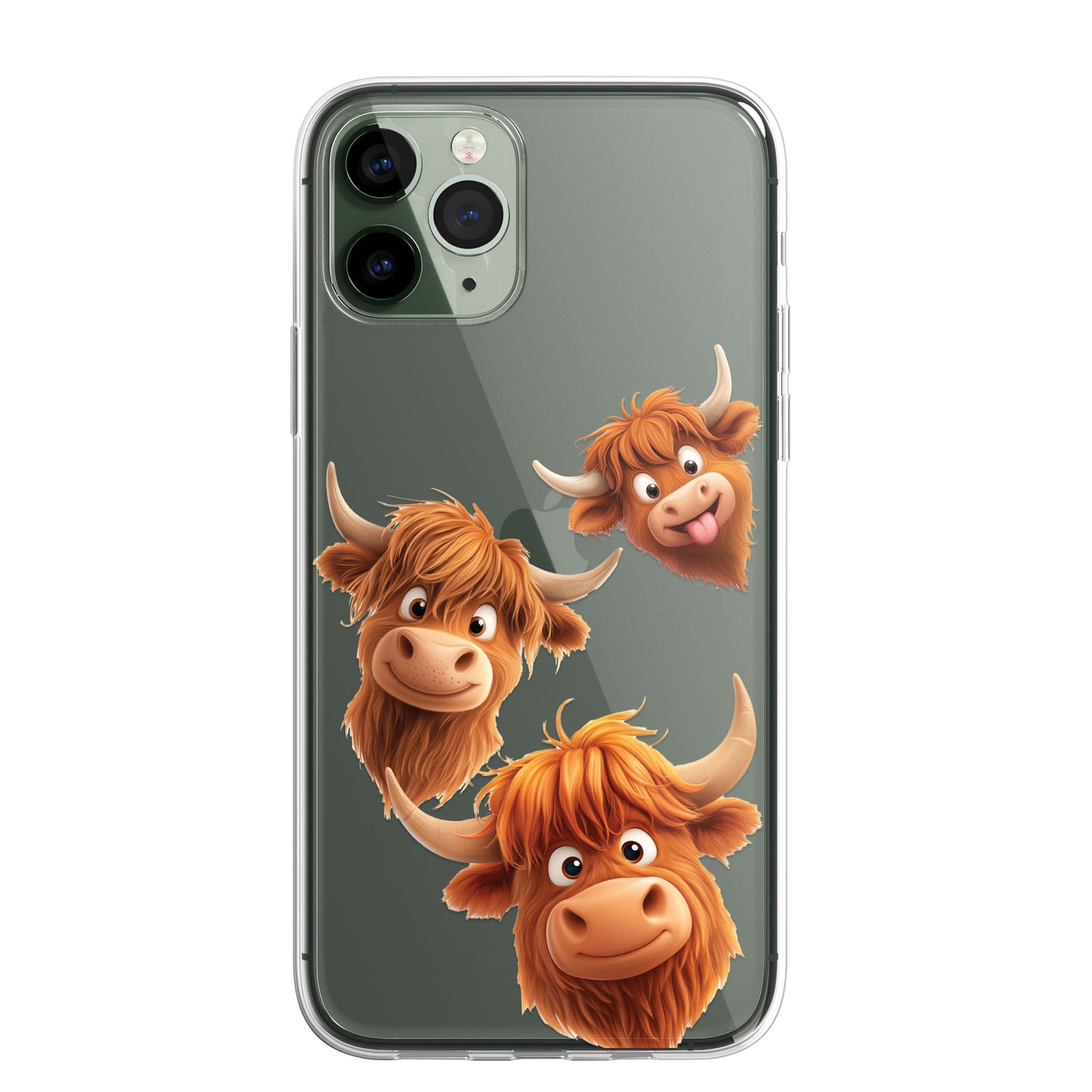 Highland Cow Custom Cartoon Phone Case Personalised CLEAR Cute Family Splatter Phone Cover Case for iPhone 16 15 14 13 12 11