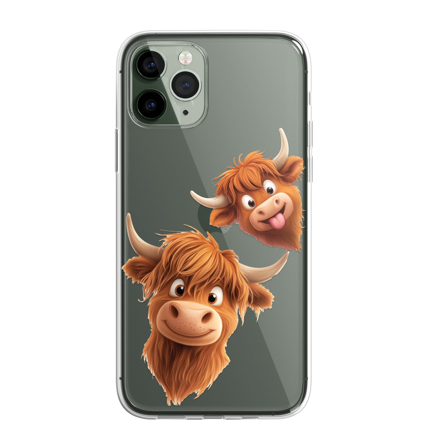 Highland Cow Custom Cartoon Phone Case Personalised CLEAR Cute Family Splatter Phone Cover Case for iPhone 16 15 14 13 12 11