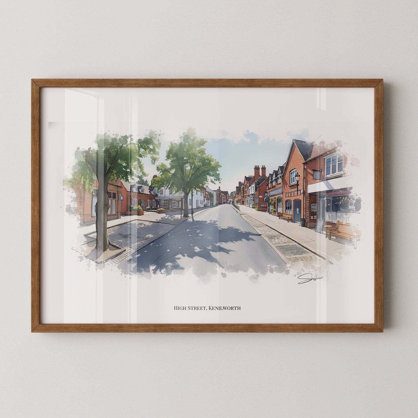 Kenilworth, Warwickshire Local Landmark Print - Kenilworth High Street by Simon Lambert. Framed or Unframed Print Various Sizes
