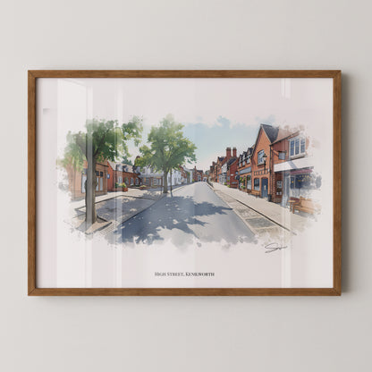Kenilworth, Warwickshire Local Landmark Print - Kenilworth High Street by Simon Lambert. Framed or Unframed Print Various Sizes