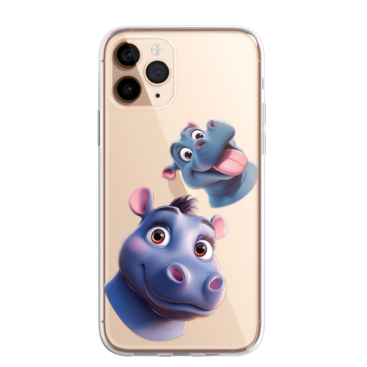 Hippo Custom Cartoon Phone Case Personalised CLEAR Cute Family Splatter Phone Cover Case for iPhone 16 15 14 13 12 11