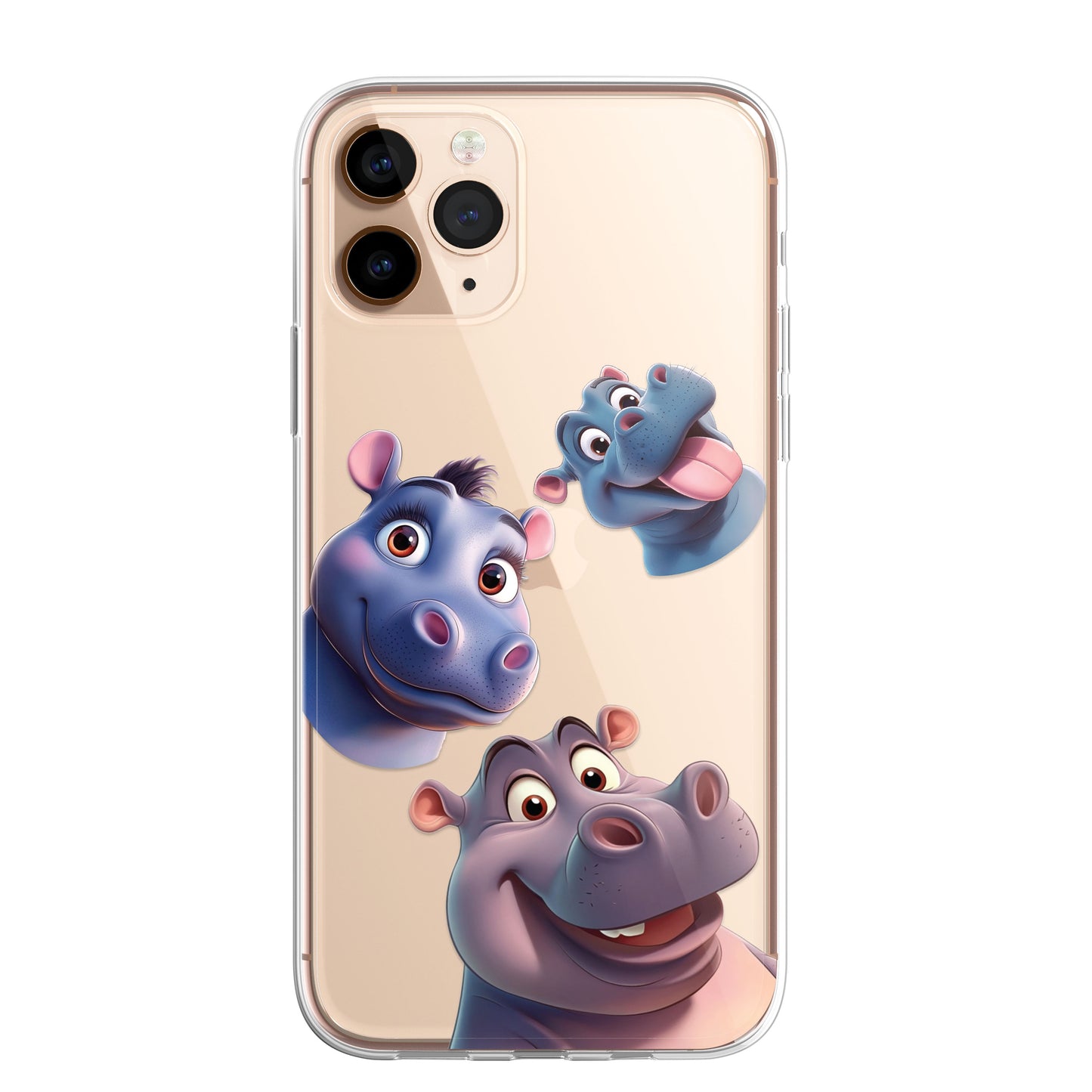 Hippo Custom Cartoon Phone Case Personalised CLEAR Cute Family Splatter Phone Cover Case for iPhone 16 15 14 13 12 11