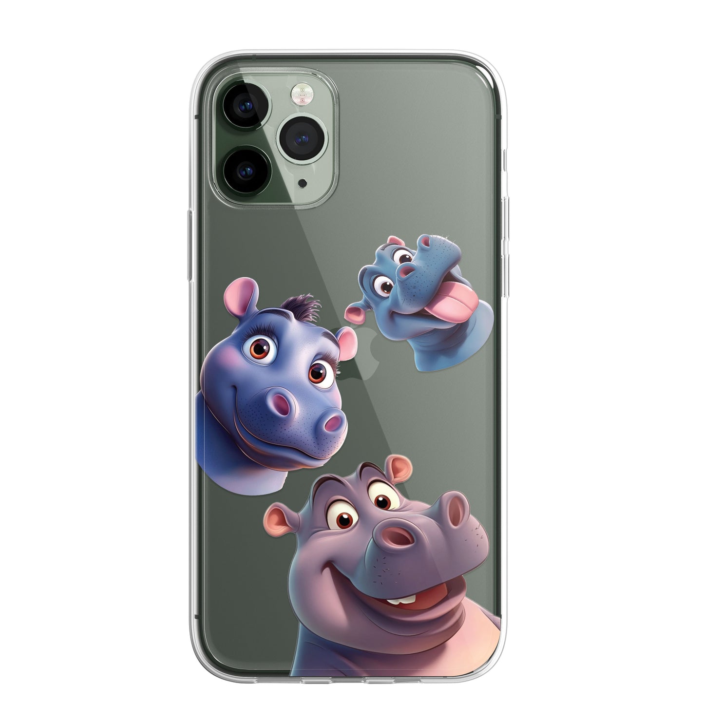 Hippo Custom Cartoon Phone Case Personalised CLEAR Cute Family Splatter Phone Cover Case for iPhone 16 15 14 13 12 11