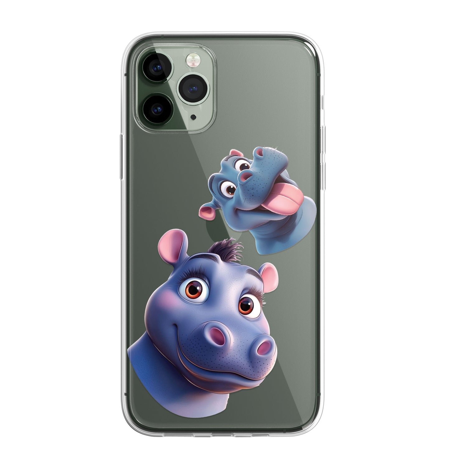 Hippo Custom Cartoon Phone Case Personalised CLEAR Cute Family Splatter Phone Cover Case for iPhone 16 15 14 13 12 11