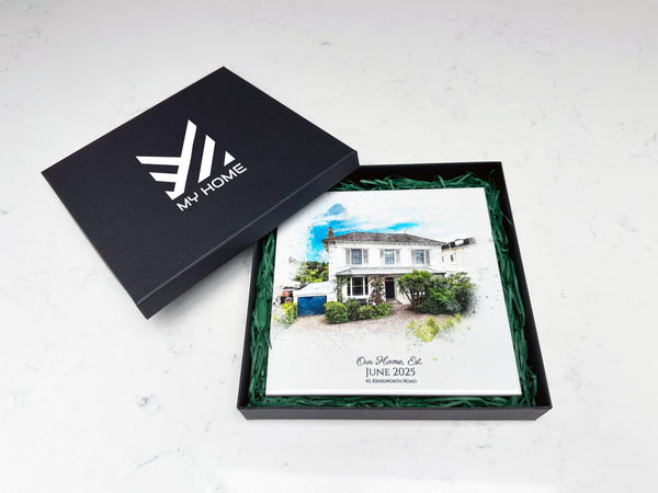 Estate Agency Branded Personalised New Home / House Watercolour Style Artwork on Mounted Ceramic Tile