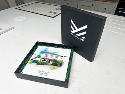 Estate Agency Branded Personalised New Home / House Watercolour Style Artwork on Mounted Ceramic Tile