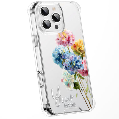 Personalised Floral Phone Case Custom Watercolour Pressed Flowers Luxury Cover, CLEAR Cover Roses iPhone 16 15 13 12 11 Plus Pro Samsung