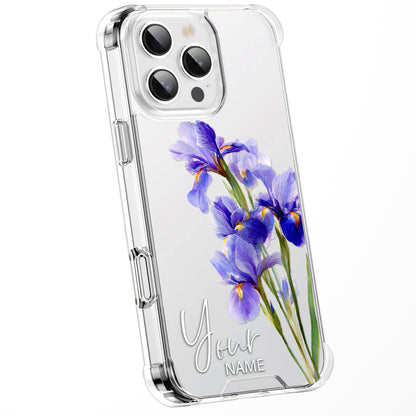 Personalised Floral Phone Case Custom Watercolour Pressed Flowers Luxury Cover, CLEAR Cover Roses iPhone 16 15 13 12 11 Plus Pro Samsung