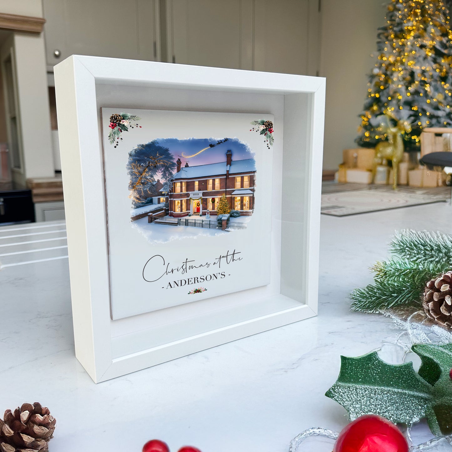 Custom Christmas Home/House Watercolour Scene Personalised Welcome Artwork. Framed or Unframed Print Various Sizes