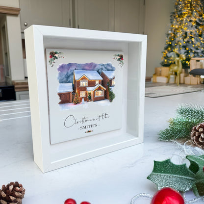 Custom Christmas Home/House Watercolour Scene Personalised Welcome Artwork. Framed or Unframed Print Various Sizes