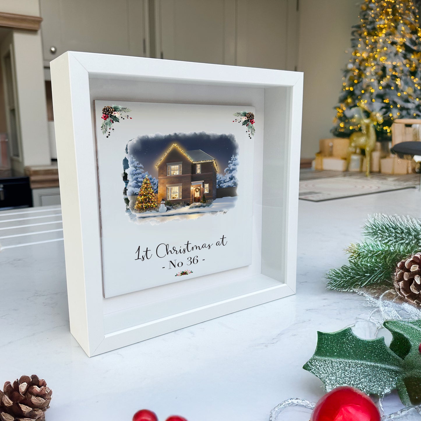 Custom Christmas Home/House Watercolour Scene Personalised Welcome Artwork. Framed or Unframed Print Various Sizes