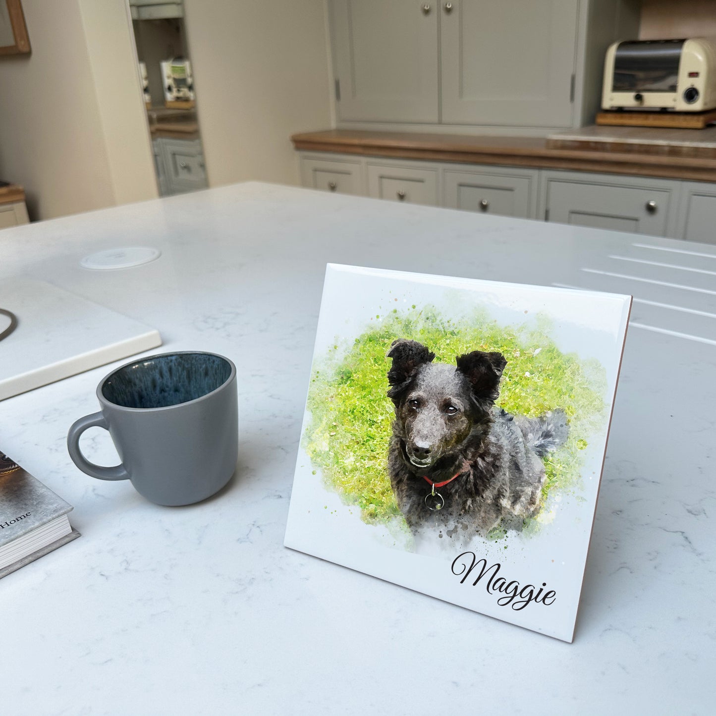 Personalised Pet Portrait Watercolour Style Artwork on Mounted Ceramic Tile