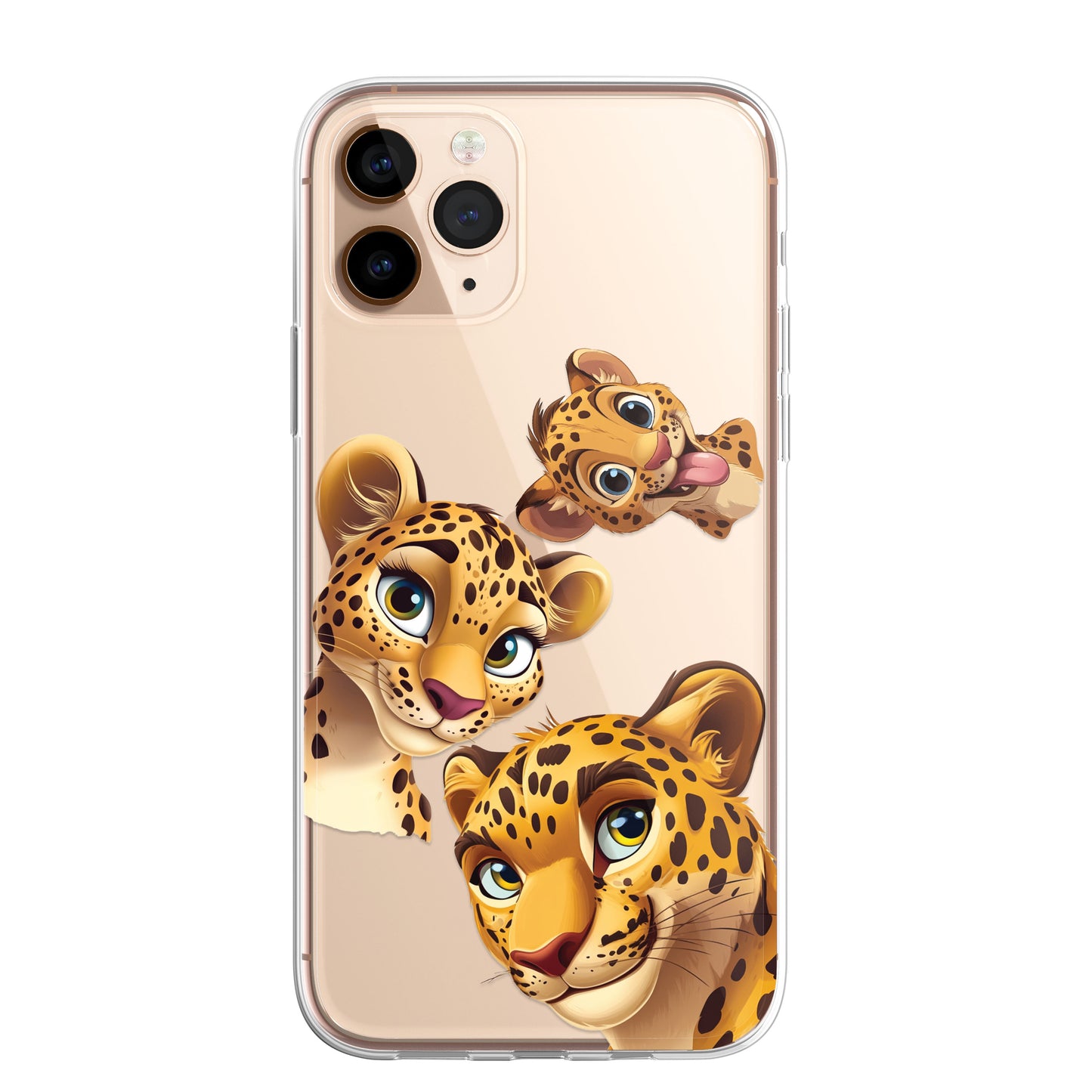 Leopard Custom Cartoon Phone Case Personalised CLEAR Cute Family Splatter Phone Cover Case for iPhone 16 15 14 13 12 11