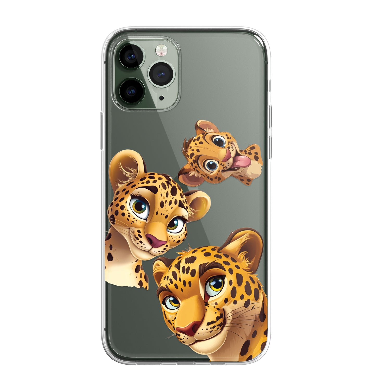 Leopard Custom Cartoon Phone Case Personalised CLEAR Cute Family Splatter Phone Cover Case for iPhone 16 15 14 13 12 11