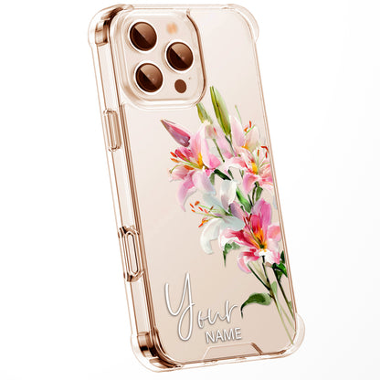 Personalised Floral Phone Case Custom Watercolour Pressed Flowers Luxury Cover, CLEAR Cover Roses iPhone 16 15 13 12 11 Plus Pro Samsung