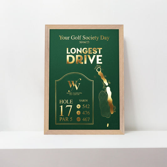 Custom Golf Hole Gold Foil Print Keepsake - The Windmill Village Golf Course, Longest Drive, Nearest the Pin
