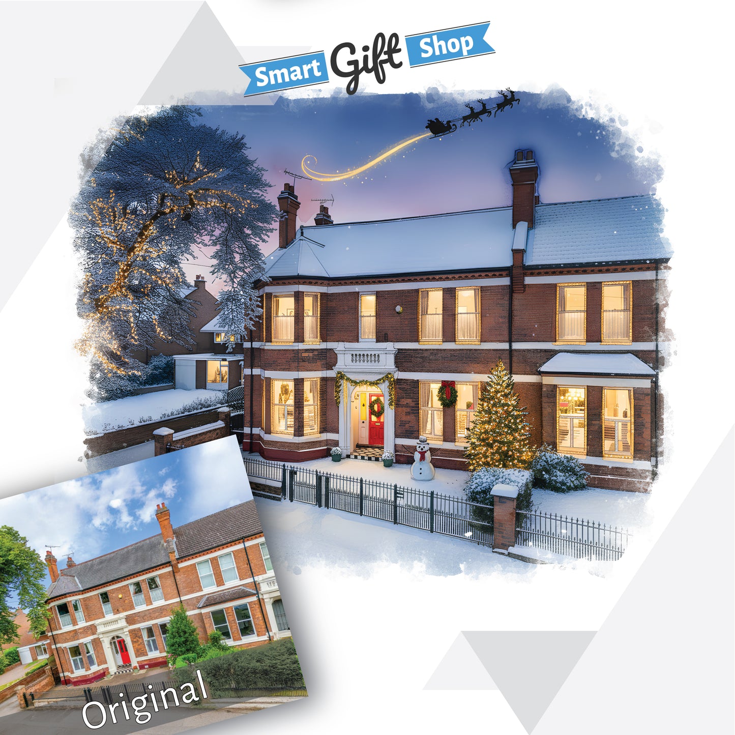 Custom Christmas Home/House Watercolour Scene Personalised Welcome Artwork. Framed or Unframed Print Various Sizes