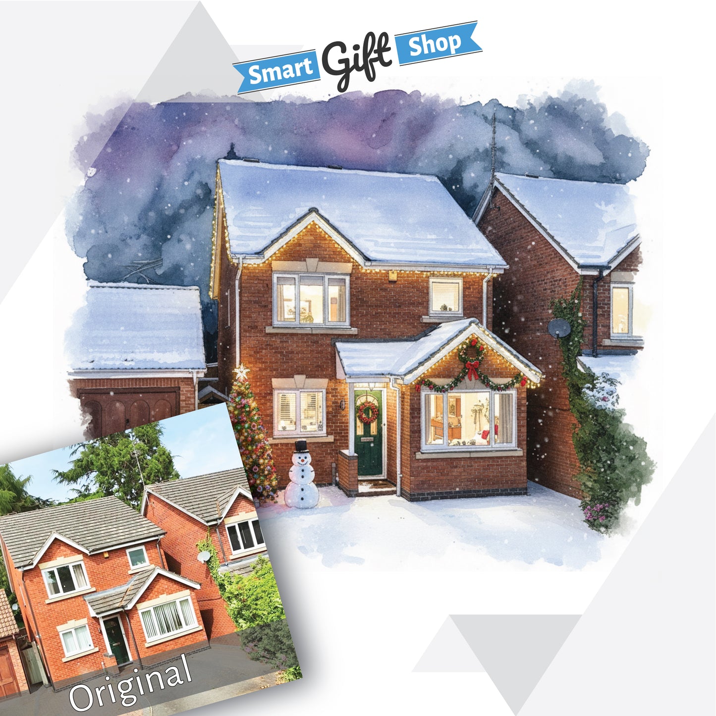 Custom Christmas Home/House Watercolour Scene Personalised Welcome Artwork. Framed or Unframed Print Various Sizes