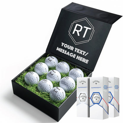 Personalised 9 Golf Ball Set in Customised Box - Your Own Monograms Initials with Branded Balls: Novelty Golfer's Gift, Father's Day, Birthday