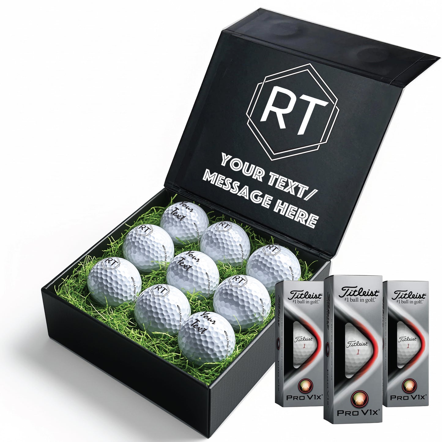 Personalised 9 Golf Ball Set in Customised Box - Your Own Monograms Initials with Branded Balls: Novelty Golfer's Gift, Father's Day, Birthday