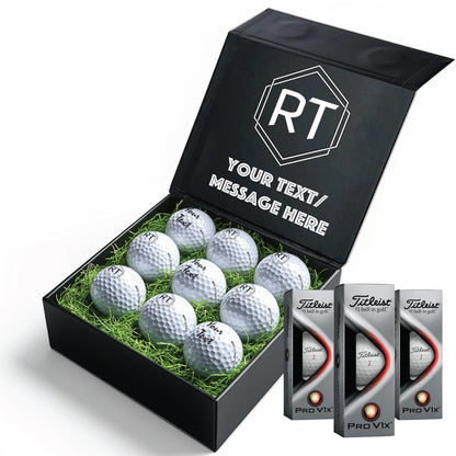 Personalised 9 Golf Ball Set in Customised Box - Your Own Monograms Initials with Branded Balls: Novelty Golfer's Gift, Father's Day, Birthday