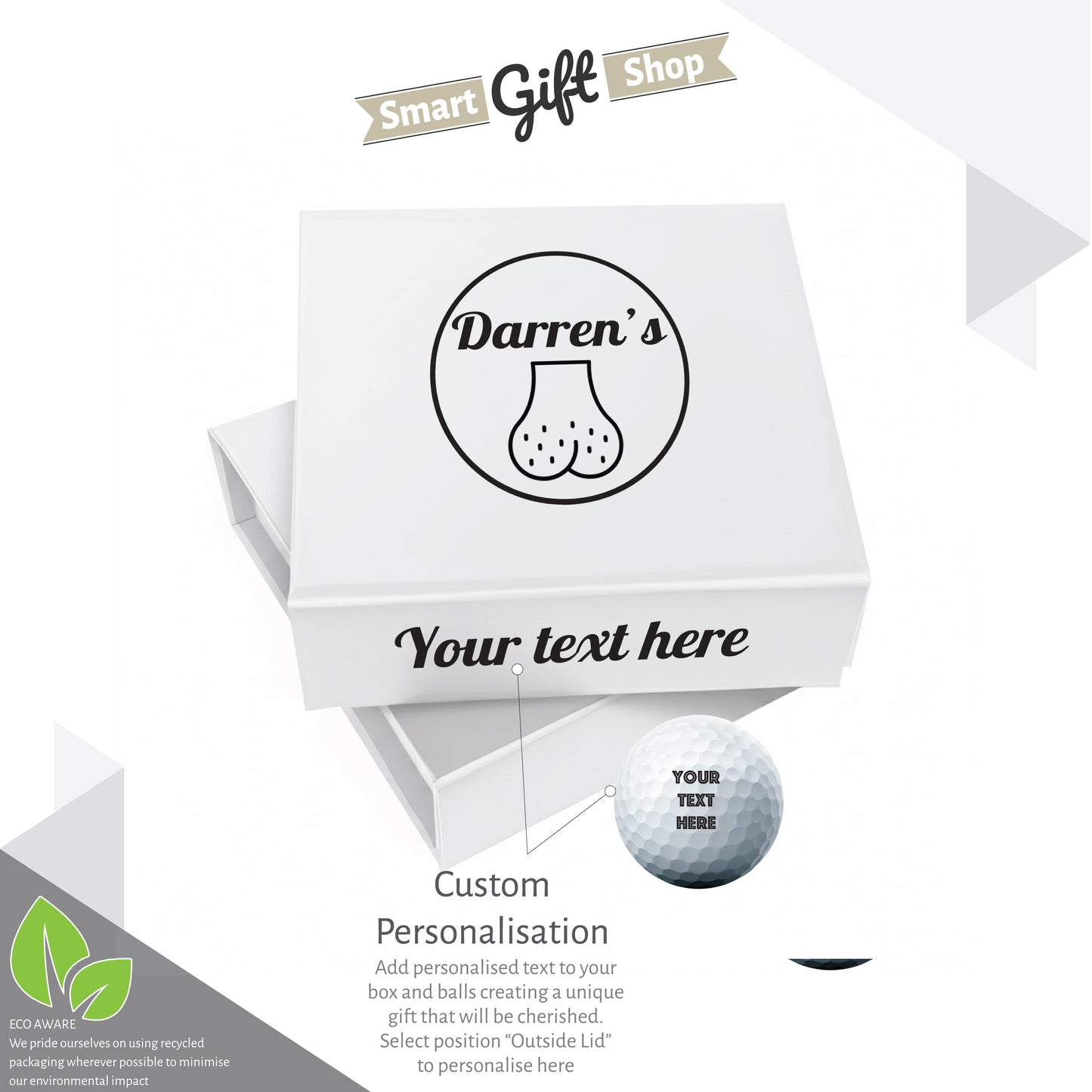 Personalised 9 Golf Ball Set in Customised Box - Joke Novelty "Custom Name's Balls!" with Branded Balls: Novelty Golfer's Gift, Father's Day, Birthday