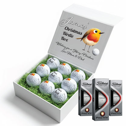 Christmas Design 2 Personalised Branded 9 Golf Ball Set in Customised Box - Themed Golfer's Gift, Father's Day, Retirement, Birthday