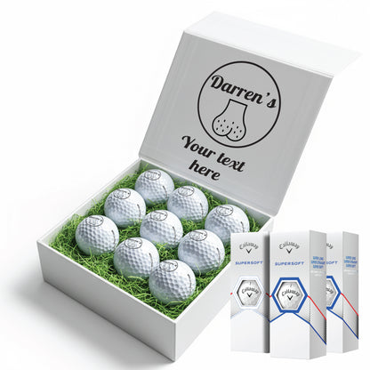 Personalised 9 Golf Ball Set in Customised Box - Joke Novelty "Custom Name's Balls!" with Branded Balls: Novelty Golfer's Gift, Father's Day, Birthday