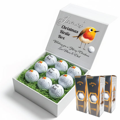 Christmas Design 2 Personalised Branded 9 Golf Ball Set in Customised Box - Themed Golfer's Gift, Father's Day, Retirement, Birthday