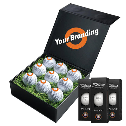 Personalised 9 Golf Ball Gift Set with Custom Branded Box | Corporate Golf Day & Company Logo Gifts