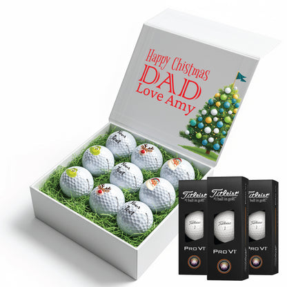 Christmas Personalised Branded 9 Golf Ball Set in Customised Box - Themed Golfer's Gift, Father's Day, Retirement, Birthday