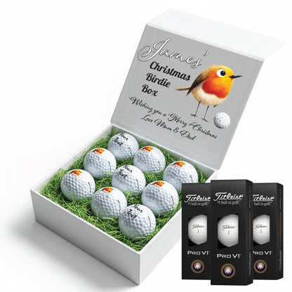 Christmas Design 2 Personalised Branded 9 Golf Ball Set in Customised Box - Themed Golfer's Gift, Father's Day, Retirement, Birthday