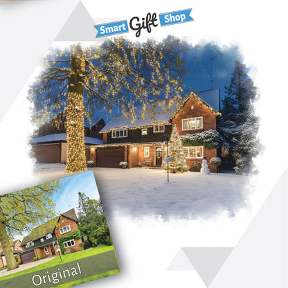 Custom Christmas Home/House Watercolour Scene Personalised Welcome Artwork. Framed or Unframed Print Various Sizes