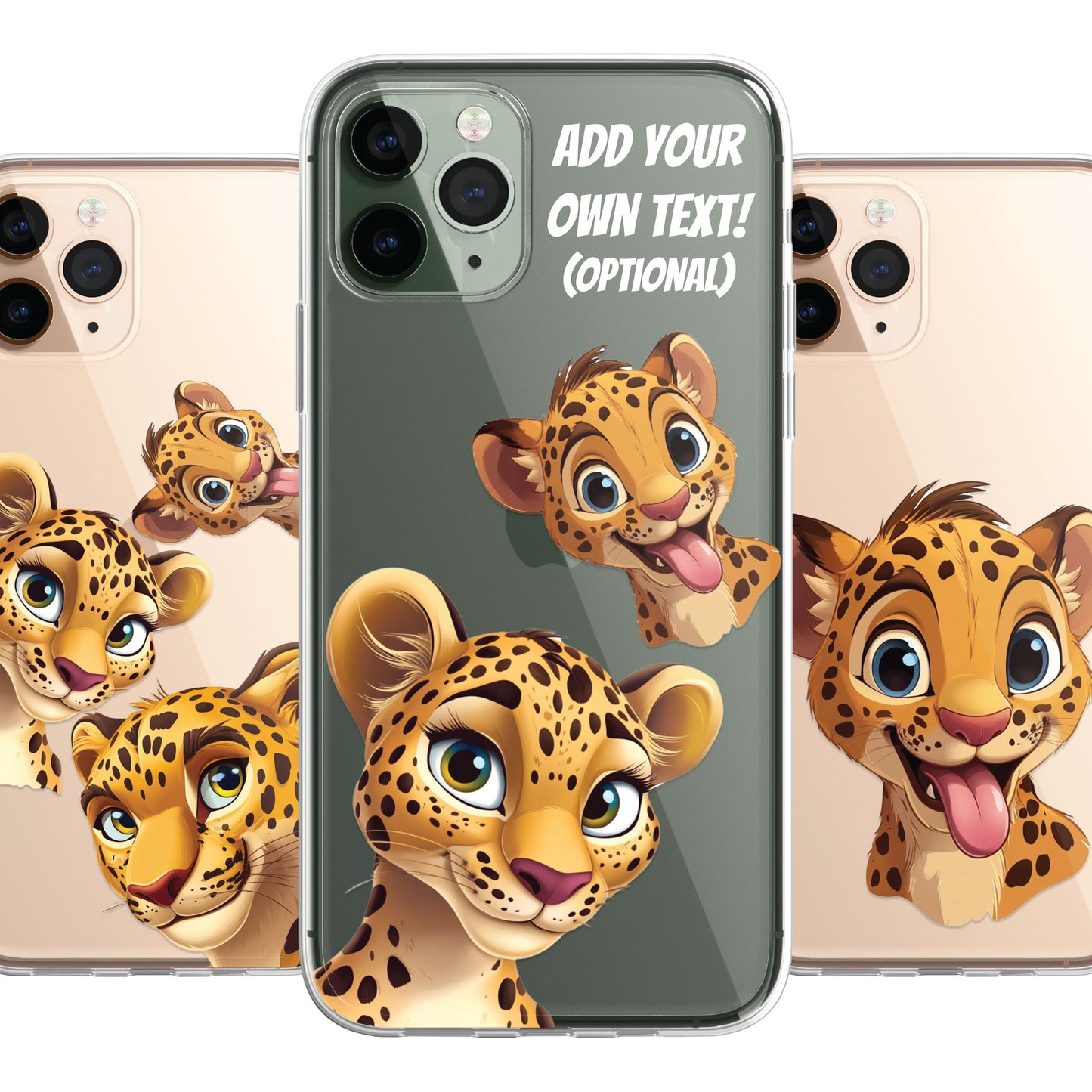 Leopard Custom Cartoon Phone Case Personalised CLEAR Cute Family Splatter Phone Cover Case for iPhone 16 15 14 13 12 11