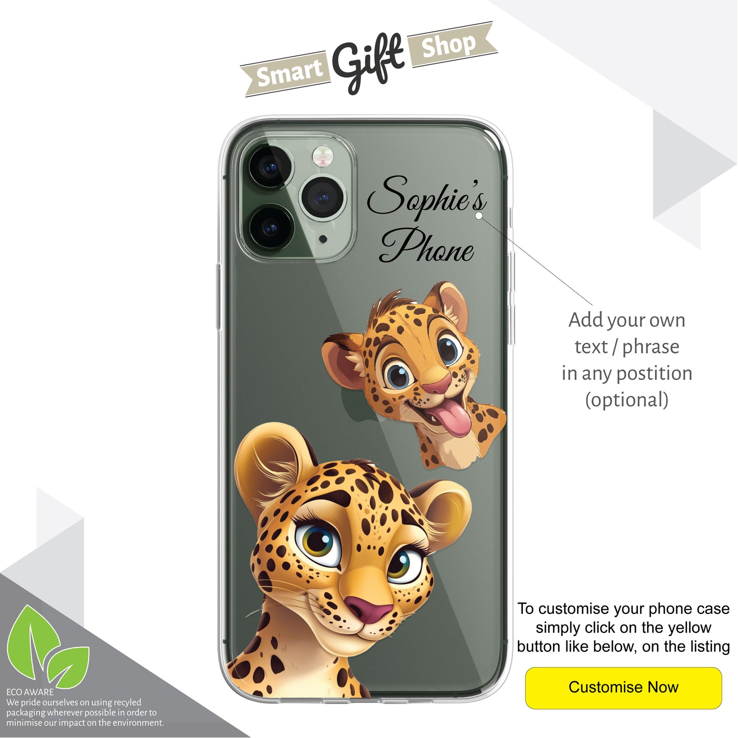 Leopard Custom Cartoon Phone Case Personalised CLEAR Cute Family Splatter Phone Cover Case for iPhone 16 15 14 13 12 11