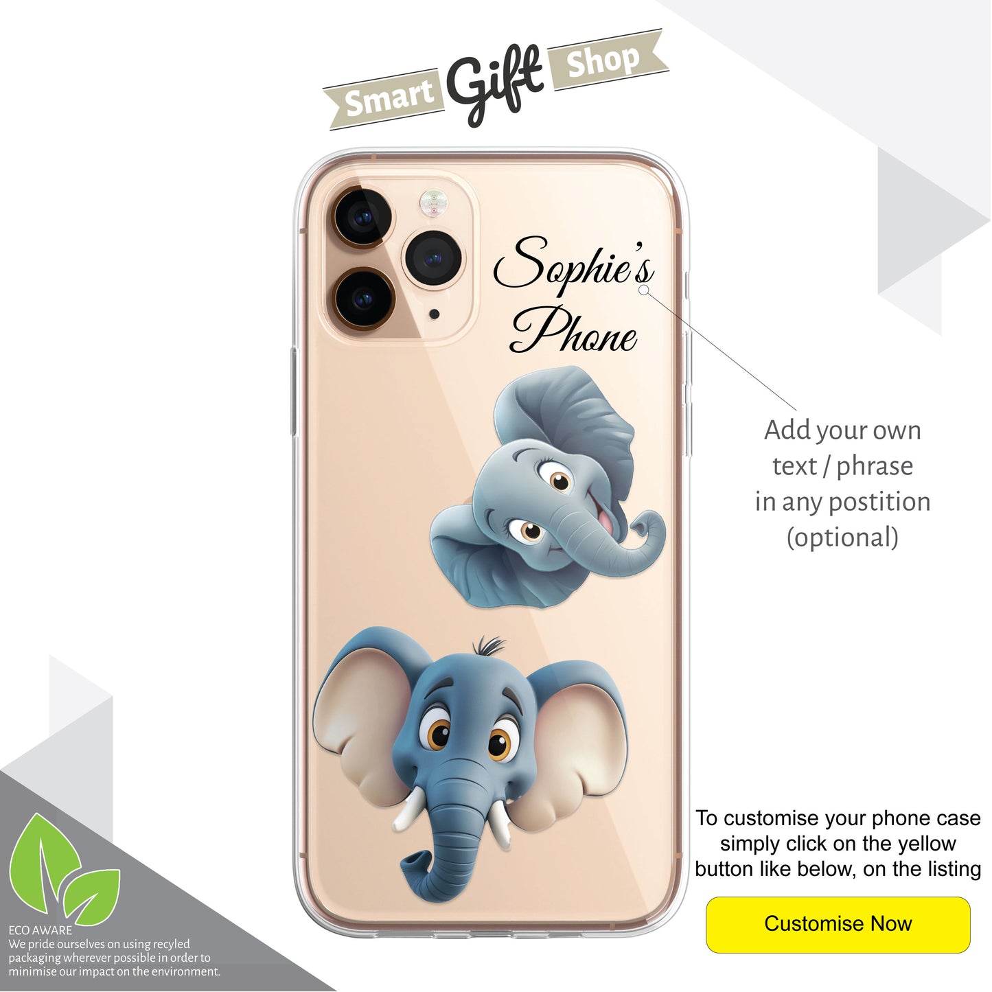 Elephant Custom Cartoon Phone Case Personalised CLEAR Cute Family Splatter Phone Cover Case for iPhone 16 15 14 13 12