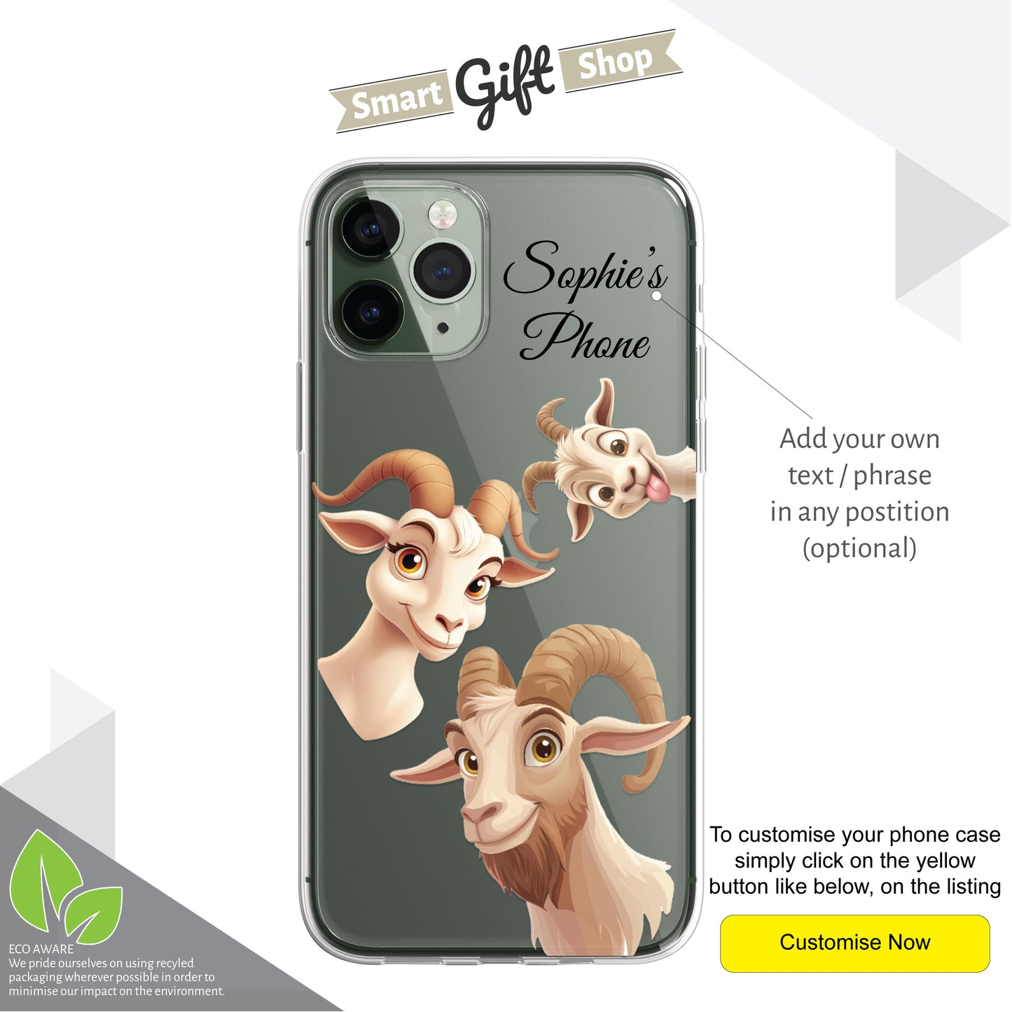 Goat Custom Cartoon Phone Case Personalised CLEAR Cute Family Splatter Phone Cover Case for iPhone 16 15 14 13 12 11